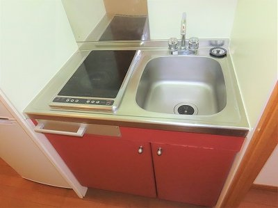 レオパレスフローリッシュのキッチン|2口の電気コンロまたはIHコンロとなります