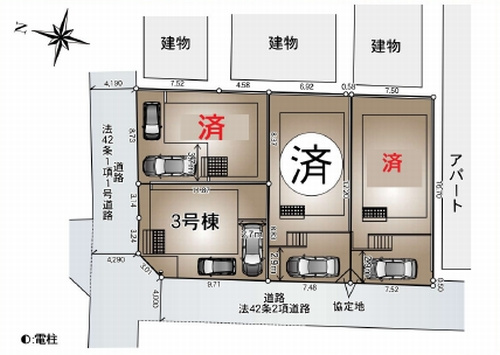 【仲介手数料０円】座間市入谷西第4　新築一戸建て　3号棟　全4棟の区画図|座間市入谷西第4　新築一戸建て　全4棟