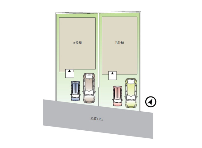 【区画図】 | 志木市柏町2丁目　新築一戸建住宅　全2棟　(志木本店) | 全棟並列2台駐車可能なゆとりある整形地。