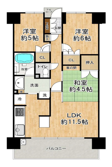 【間取り】 | メゾンドール寺田町 | 最上階☆【3LDK】浴室乾燥機完備です☆