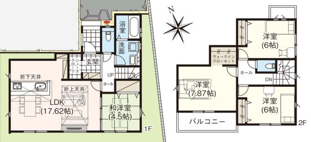 松戸市八ケ崎５丁目新築戸建【高木小学校：6分】の間取り|南向き・4LDK