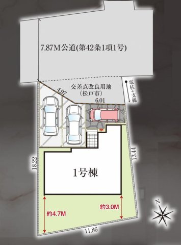松戸市八ケ崎５丁目新築戸建【高木小学校：6分】の区画図|区画配置図