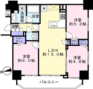 【間取り】 | べルジュール府中Ⅲ | 6階部分、南西角部屋につき日当たり良好です。ペットと暮らせるお部屋です(細則有)。