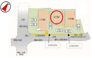 【区画図】 | 調布市深大寺東町７丁目　全３棟　2号棟　仲介手数料無料 | 2号棟です。