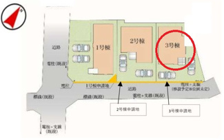 【区画図】 | 調布市深大寺東町７丁目　全３棟　3号棟　仲介手数料無料 | 3号棟です。