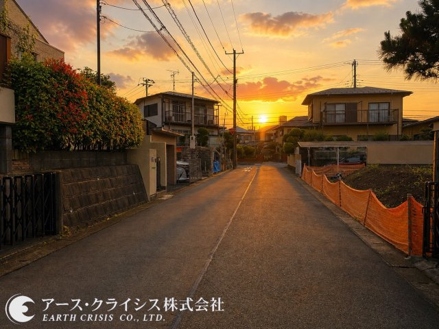 【前面道路含む現地写真】 | 松戸市稔台15期　全2区画 | 新しい家が増えても、空の広さはそのまま。春には桜、夏には青空、秋にはやわらかな光。季節ごとに表情を変える街で、長く暮らせる安心を。