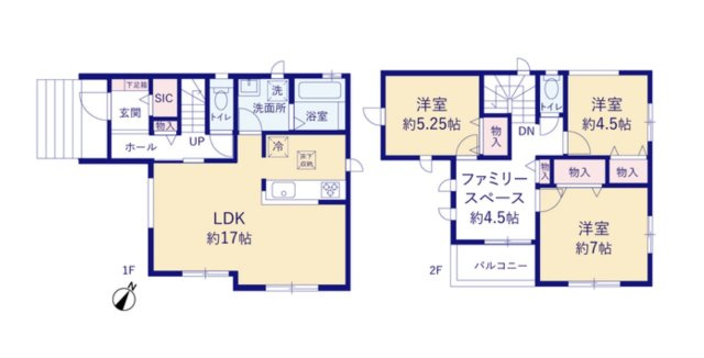 福岡市東区多々良2丁目第1-2棟（A号棟）の間取り|全居室収納付きで便利です。