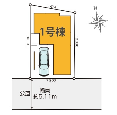 清瀬市野塩2丁目・全1棟　新築一戸建　～秋津駅徒歩9分～の区画図|ガレージ1台分あり、南道路に面し日当たり良好です。