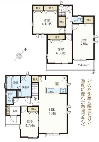 入間市小谷田1丁目・全5棟　新築一戸建　E号棟の間取り|【全5棟・E号棟】南東向きのため陽当たり良好！LDK16.0帖、4LDKの間取りです。
