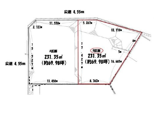 緑区大高町字亀原　売地　B区画の土地図|区画図　※図面と現況が異なる場合は現況優先といたします。