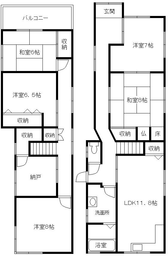 野口町坂井戸建ての間取り|広々した間取り