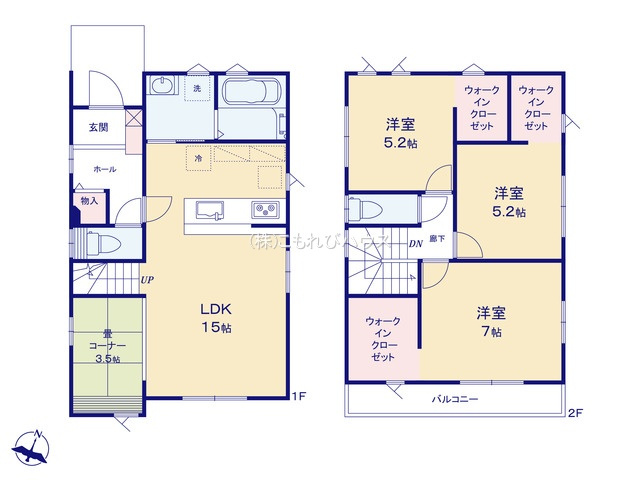 鴻巣市大間　新築一戸建て　2区画　01の間取り|【全2棟・1号棟】鴻巣市大間　新築一戸建て　2区画　01・3LDK・土地面積91.08m2・建物面積112.30m2