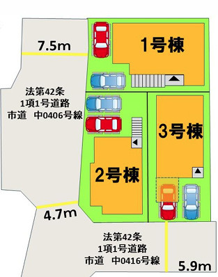 大野城市中１丁目３期　１号棟の区画図