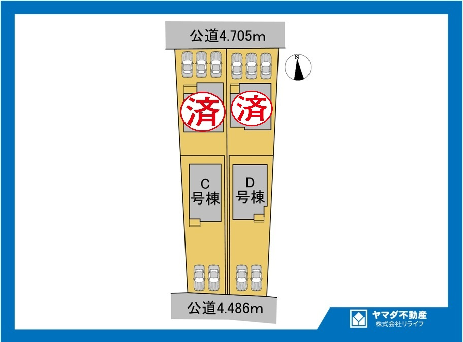 ハートフルタウン　一宮市開明杁西郭　全４区画分譲の区画図|■区画図
■YAMADA電機の　ヤマダ不動産　株式会社リライフ　
いつでもお問合わせ下さい。