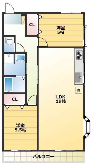 スカイレジデンスⅡの間取り|南向きの明るいお部屋です
