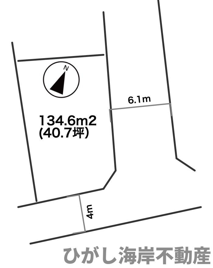 藤沢市善行5丁目　売地の土地図|約40.7坪の北東角地。2方向が道路に面した開放感ある区画で、建築条件がなく、お好きなハウスメーカーで理想の住まいを建築できます。