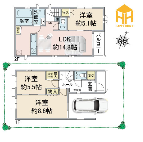ハートフルタウン大庄北5丁目新築一戸建て│3LDK+駐車1台可の間取り|※図面と現況に相違がある場合は、現況を優先します。