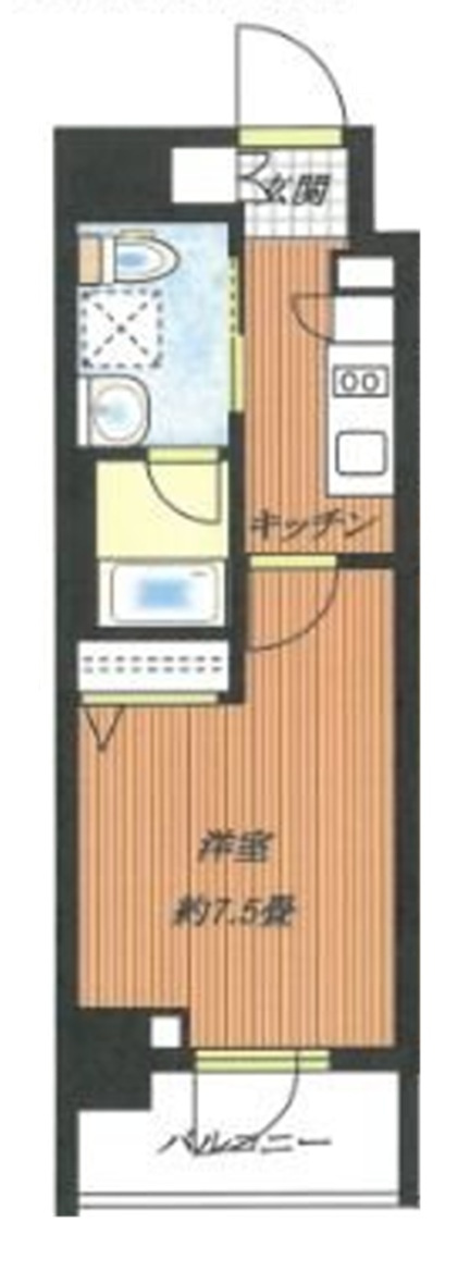 リクエスト東京西六郷の間取り|洋室7.5帖の1Kバストイレ別独立洗面台！