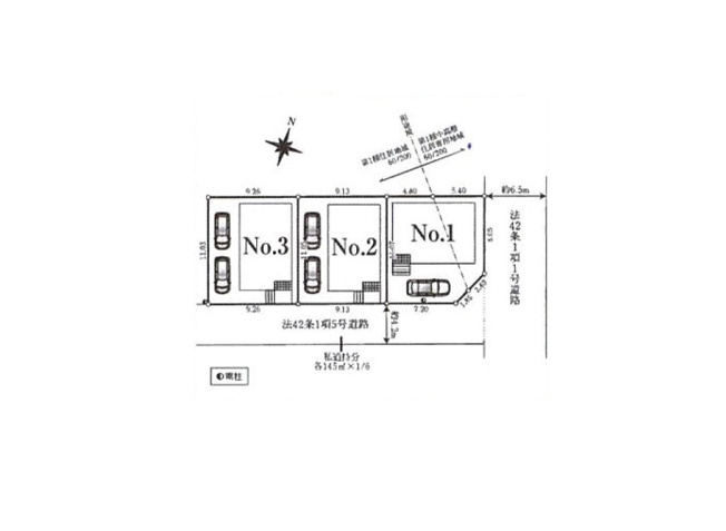 【区画図】 | 志木市下宗岡2丁目　新築一戸建住宅　全3棟　(志木本店) | 南東道路に面しているので陽当たり良好です。