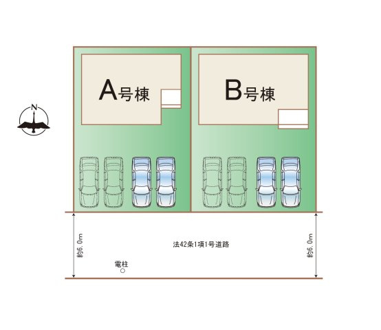 古賀市千鳥2丁目第1-2棟（A号棟）の区画図|配置図（A号棟）