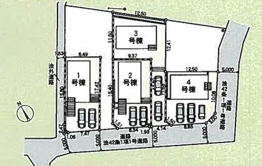 厚木市中荻野新築戸建て　第3-4号棟の区画図|配置図「厚木市中荻野新築戸建て」