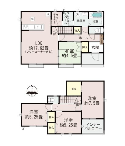 古賀市千鳥2丁目第1-2棟（B号棟）の間取り|全居室収納付きで便利です。