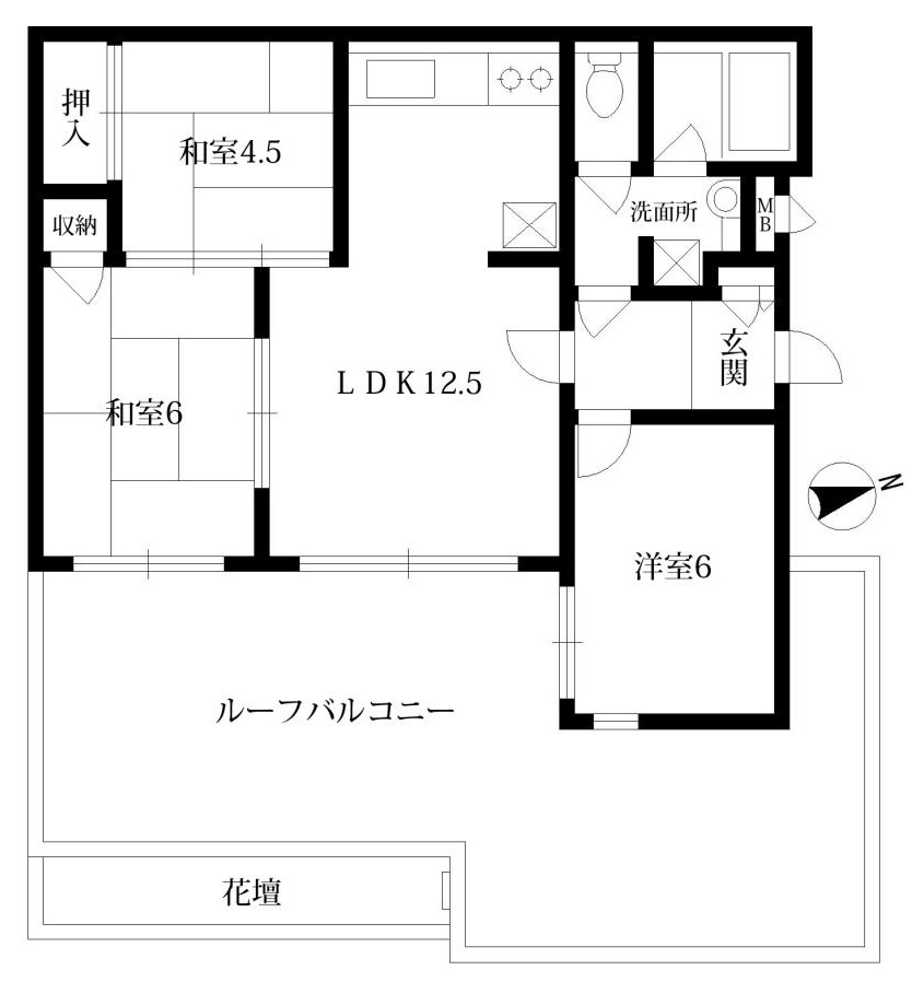 サンヴィラ六甲1号館の間取り|広々ルーフバルコニー　オープンエアーリビングとして、家族のゆとりのある時間を演出するプライベート空間