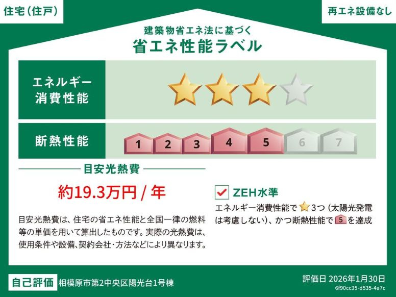 中央区陽光台3丁目新築戸建て　第2-1号棟の省エネ性能ラベル