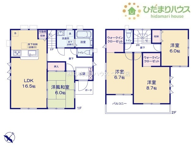 【間取り】 | 下妻市下妻丙　新築戸建　3号棟 | 8.7帖の広々寝室には大容量Ｗ.Ｉ.Ｃ付き！
（3号棟）