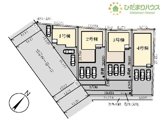 【区画図】 | 下妻市下妻丙　新築戸建　3号棟 | ご家族でお車に乗る方に！駐車場3台分あります！
（3号棟）