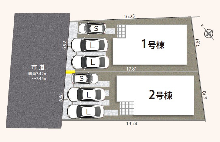 中央区船越町2期2棟の区画図|1号棟の区画図になります。
