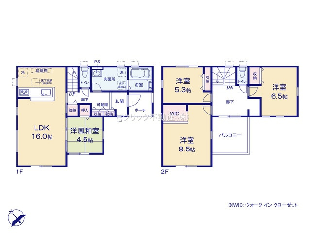 リーブルガーデン  笠間市旭町　第13　2の間取り|　
☆バルコニーに面した2階ホールは明るく自由な空間♪全居室に大容量の収納スペース付き。全室明るい二面窓で通風も良好です！