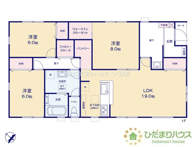 【間取り】 | 下妻市下妻丙　新築戸建　4号棟 | 家族の集まるLDKは広々19帖！贅沢な空間を演出！
（4号棟）