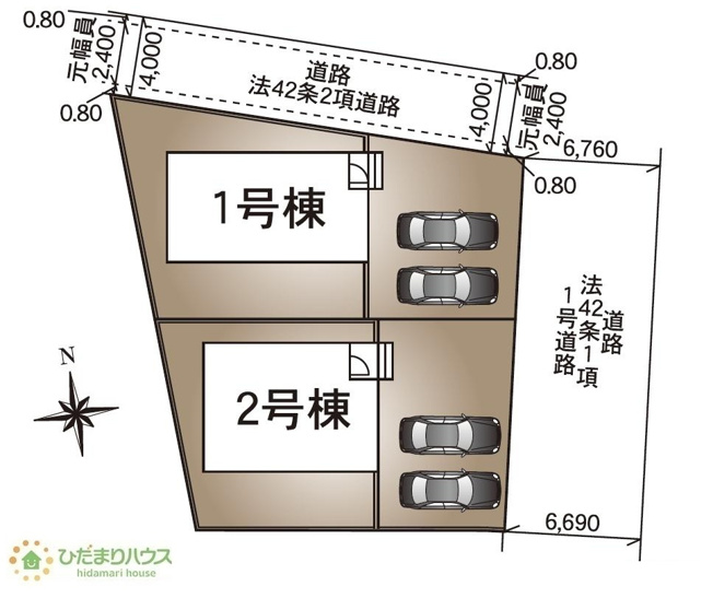 【区画図】 | 下妻市下妻丁第4　新築戸建　1号棟 | 急な来客時にも安心な、並列駐車2台まで可能です(^^♪