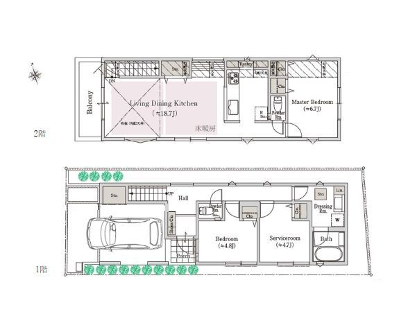 【間取り】 | 杉並区下井草３丁目　新築戸建て　１号棟 | 開放感あふれるLDKは、陽光が差し込む明るく心地よい空間
