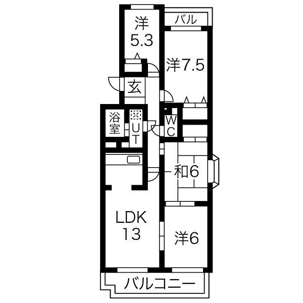 グランドハイツ原 B棟の間取り