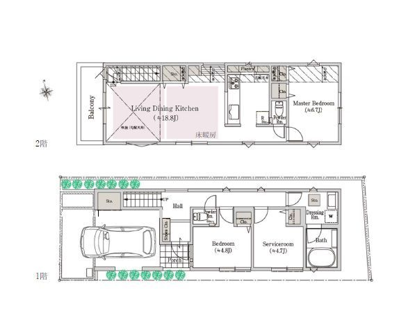 【間取り】 | 杉並区下井草３丁目　新築戸建て　２号棟 | 開放感あふれるLDKは、陽光が差し込む明るく心地よい空間