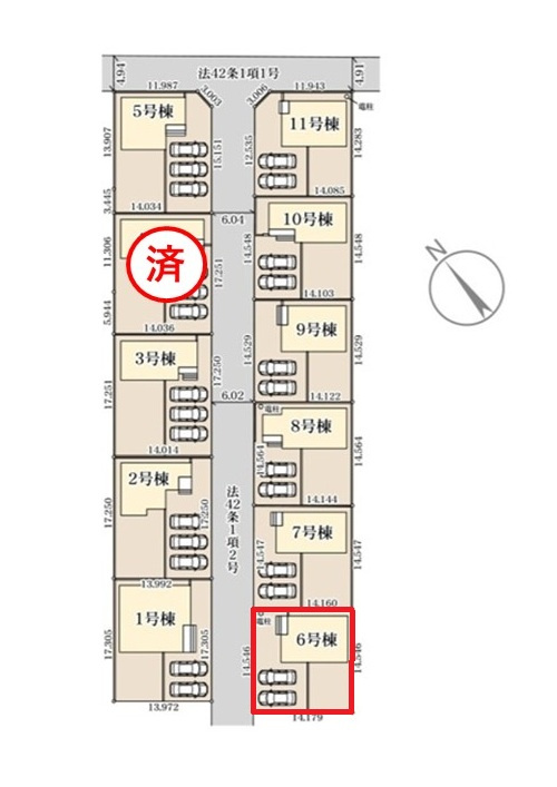 リーブルガーデン  笠間市旭町　第13　6の区画図|前面道路幅6メートル、3台駐車可能です。