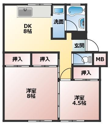 野口マンション　1階の間取り|2DKです。