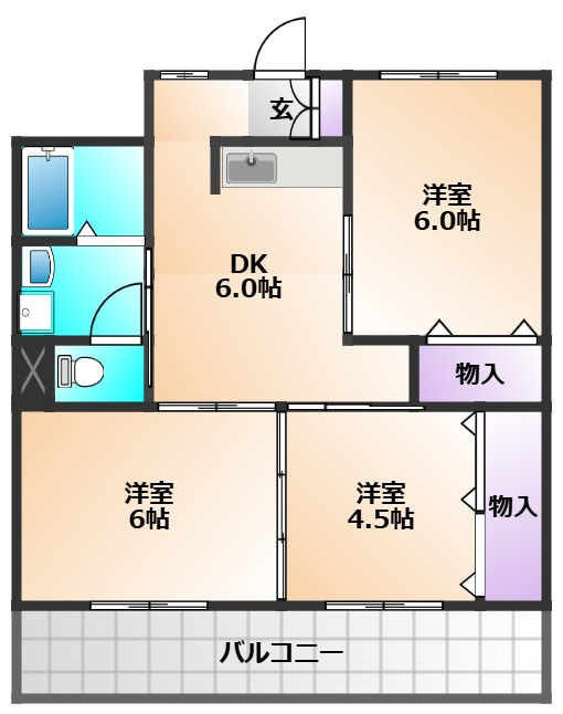 小平市花小金井３丁目の賃貸マンションの間取り