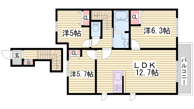 ＭＡＳＴ　ＣＯＵＲＴ加古川南　Ｂ棟の間取り