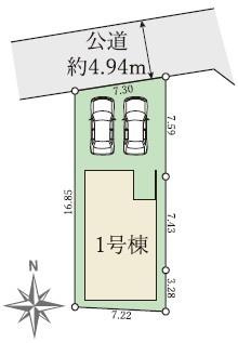 交野市 私部 １期１号棟　新築 一戸建ての区画図