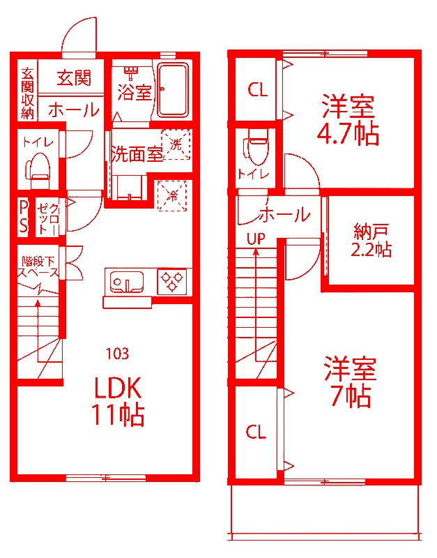 大和市西鶴間６丁目のアパートの間取り