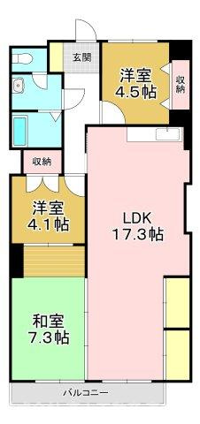 直方市神正町の賃貸マンションの間取り