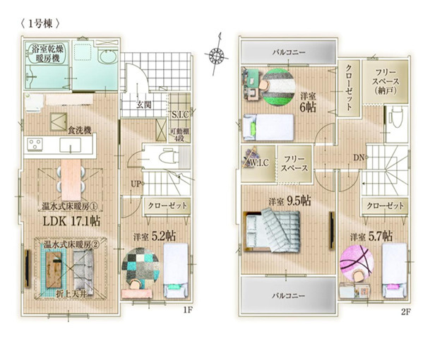 鎌倉市梶原１期　新築戸建　全２棟１号棟の間取り