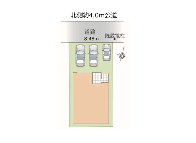 【区画図】 | 富士見市水谷東2丁目　新築一戸建住宅　全1棟　(志木本店) | 敷地約41.5坪、並列3台駐車可能なゆとりある整形地。
小学校まで徒歩7分、中学校まで徒歩9分と近いのでお子様の通学にも便利です。