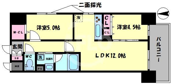 ルボワ天満橋　中大江小学校の間取り|ルボワ天満橋　間取り