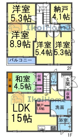 明石市魚住町西岡　中古戸建の間取り|オール電化住宅！5LDKに２カ所納戸がございます！収納豊富で部屋数も多く大家族でも住めます♪
