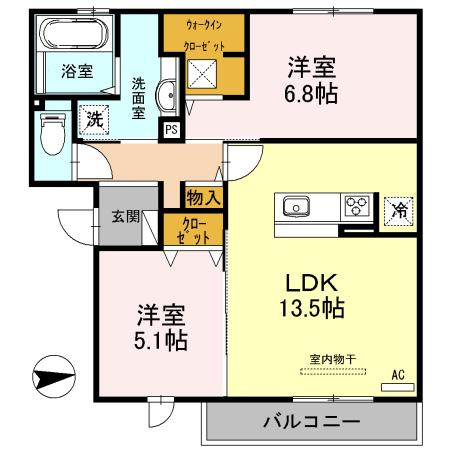 大阪市鶴見区茨田大宮４丁目のハイツの間取り