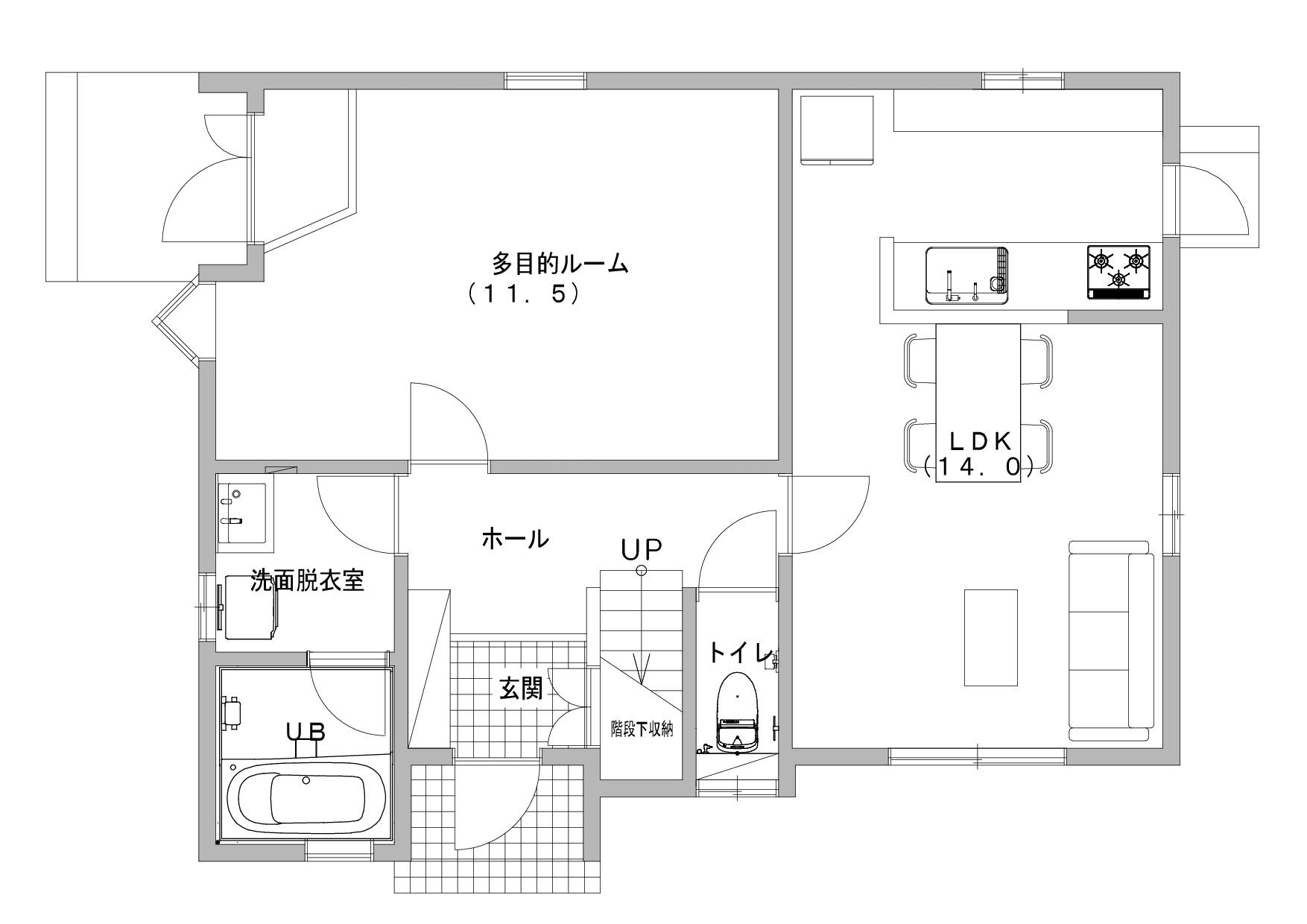 岡山市南区福成　事務所スペース付き中古戸建の間取り|１階間取り図